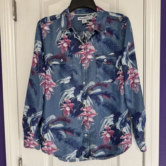 Tommy Bahama Floral Hawaiian Tencel Long Sleeve Button Shirt Women's Size Medium - Picture 1 of 11